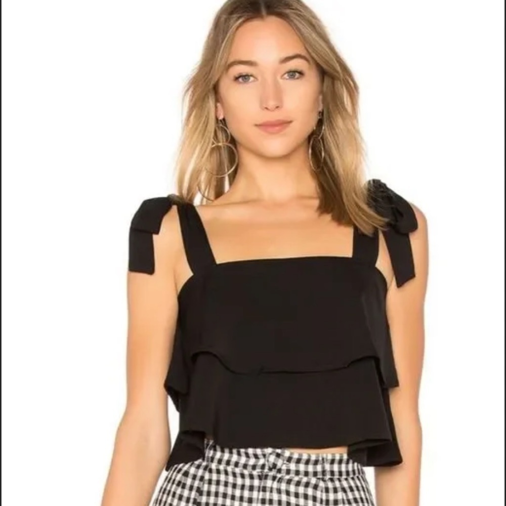 By the Way black tiered crop tie strap blouse tank top Revolve small